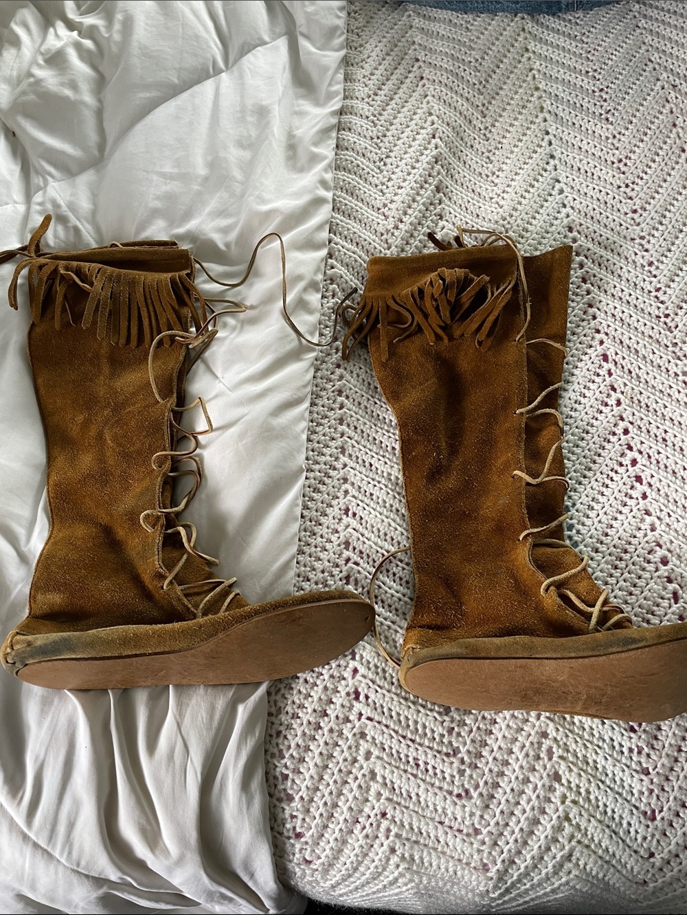 Women’s Brown Suede Fringe Lace-Up Boots